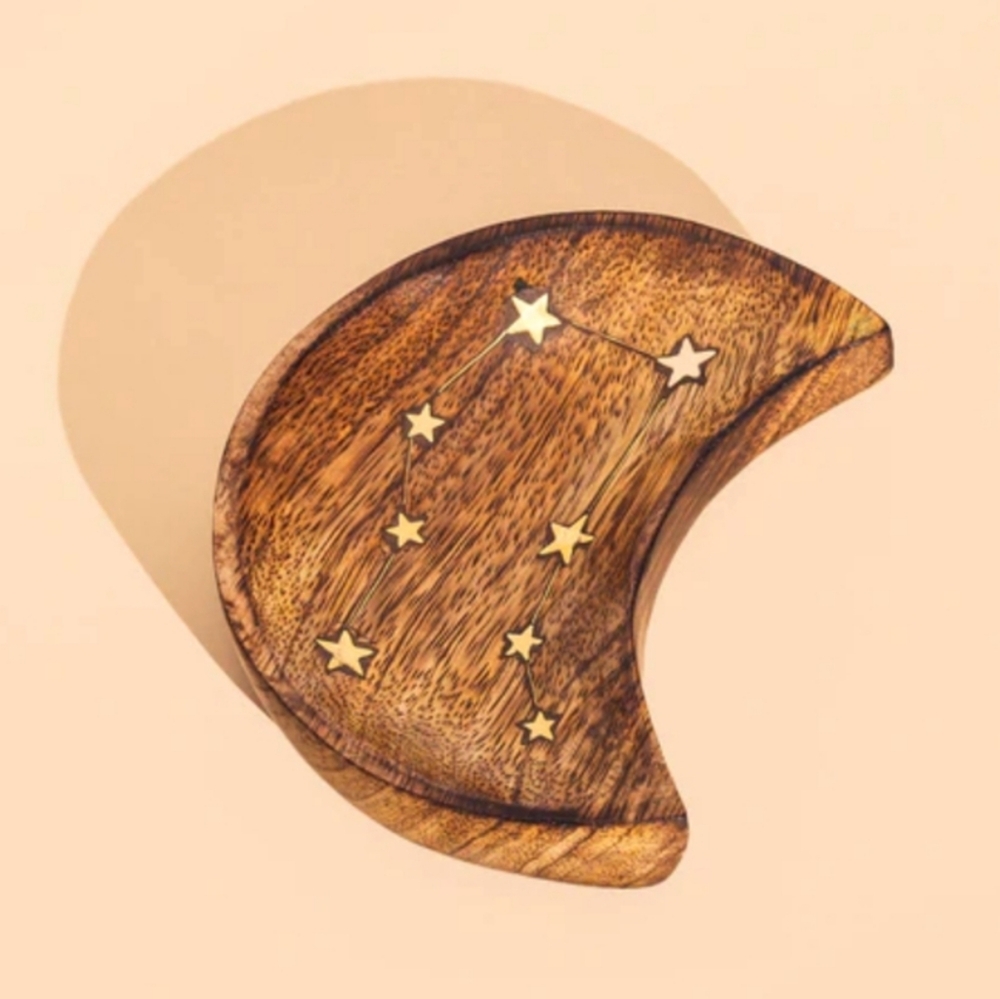 Wooden Crescent Moon Decor with Gold Star Inlays